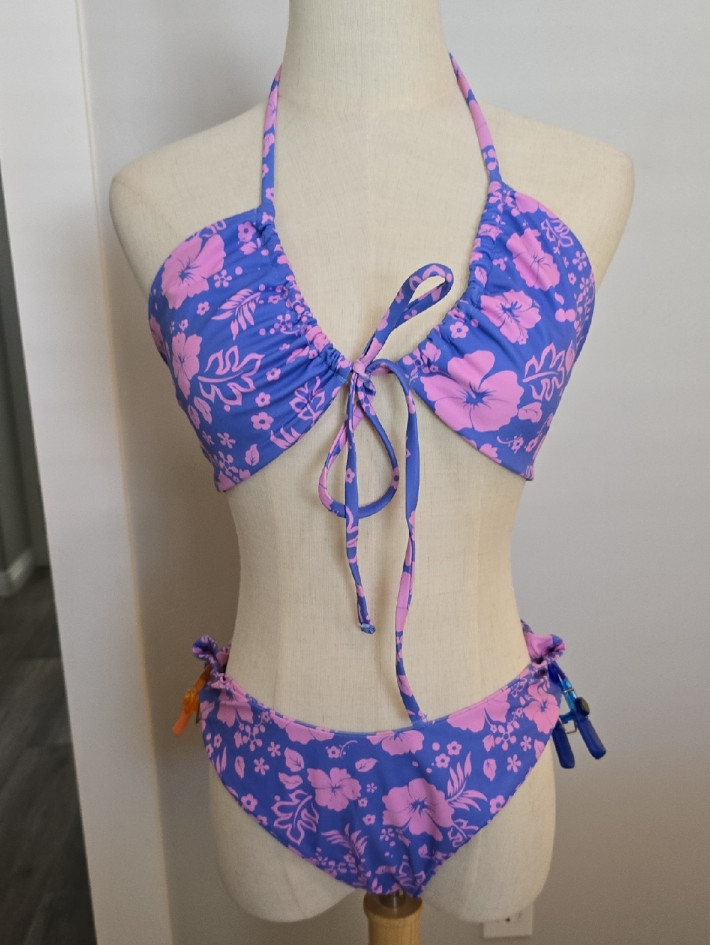 Purple & Pink Floral Halter Bikini Set